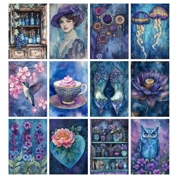 Purple Celestial Digital Paper, Twilight Journey Junk Journal