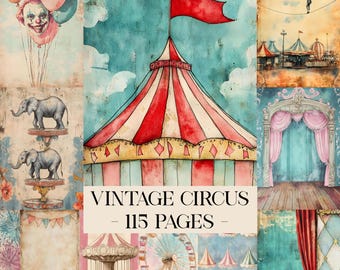 Vintage Circus Paper Junk Journal Kit, Circus Junk Journal Pages, Circus Journal, Circus Pages, Circus Printable, Scrapbook Papers, Ephemera