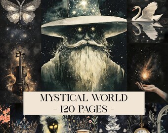 Mystical World Digital Papers, Witchy Junk Journal Pages, Astrology Journal, Celestial Ephemera, Celestial Journal Magic Scrapbooking Papers