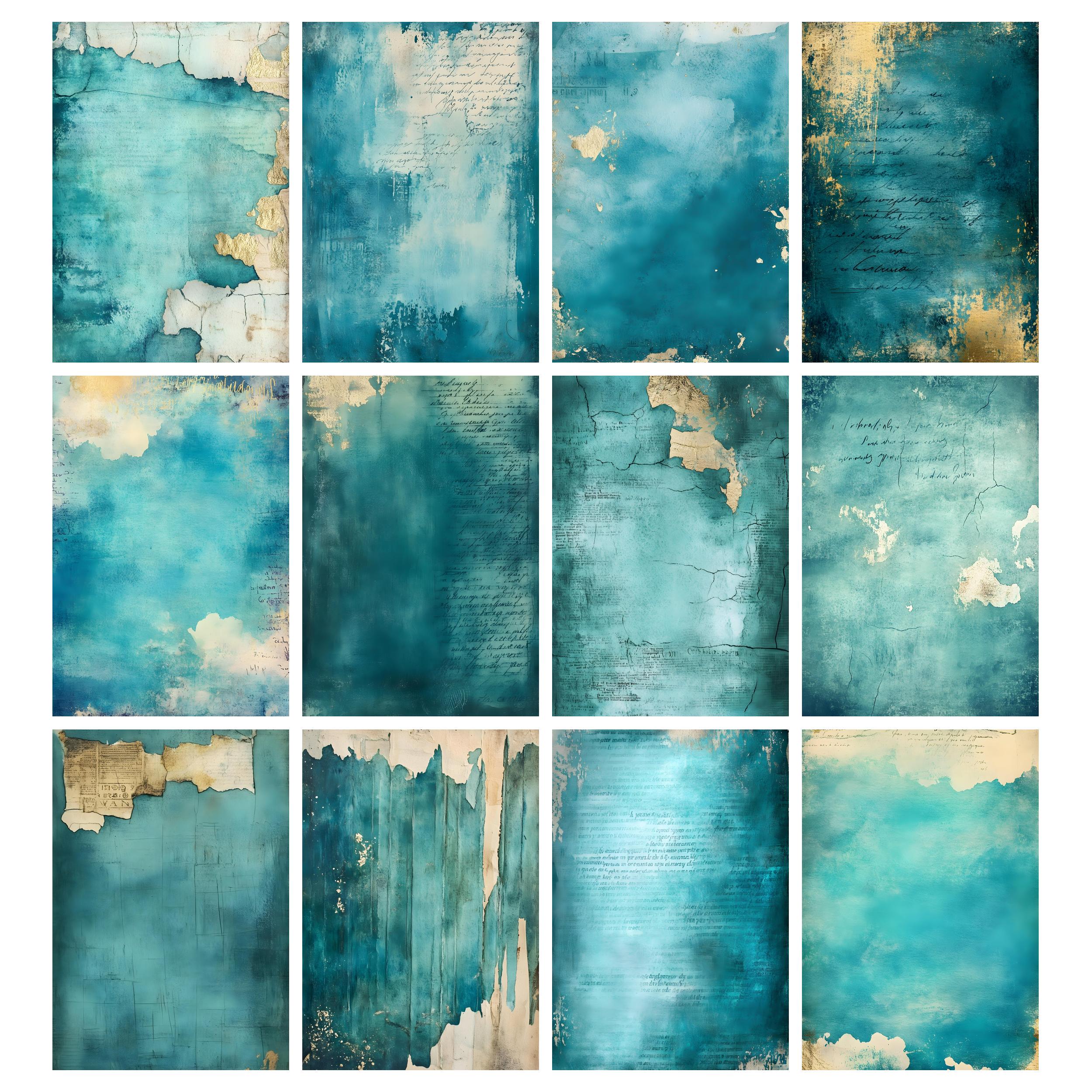 Teal and Gold Mixed Media Junk Journal Kit, Teal Junk Journal Pages ...