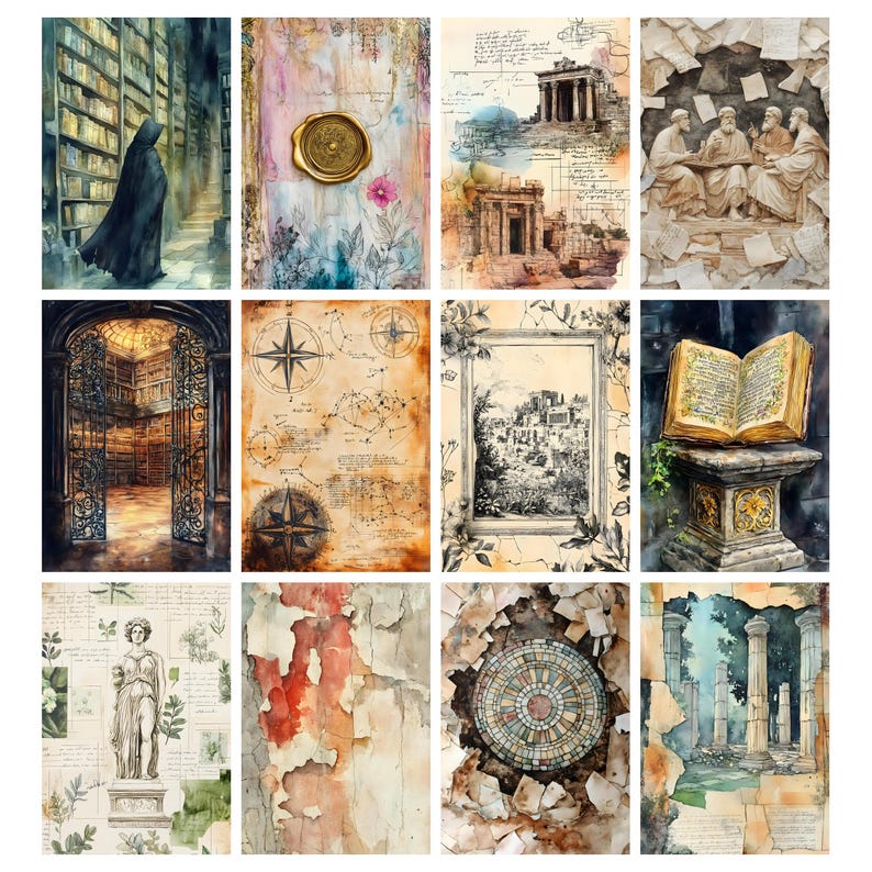 Library of Alexandria Junk Journal Pages, Digital Scrapbook Paper ...