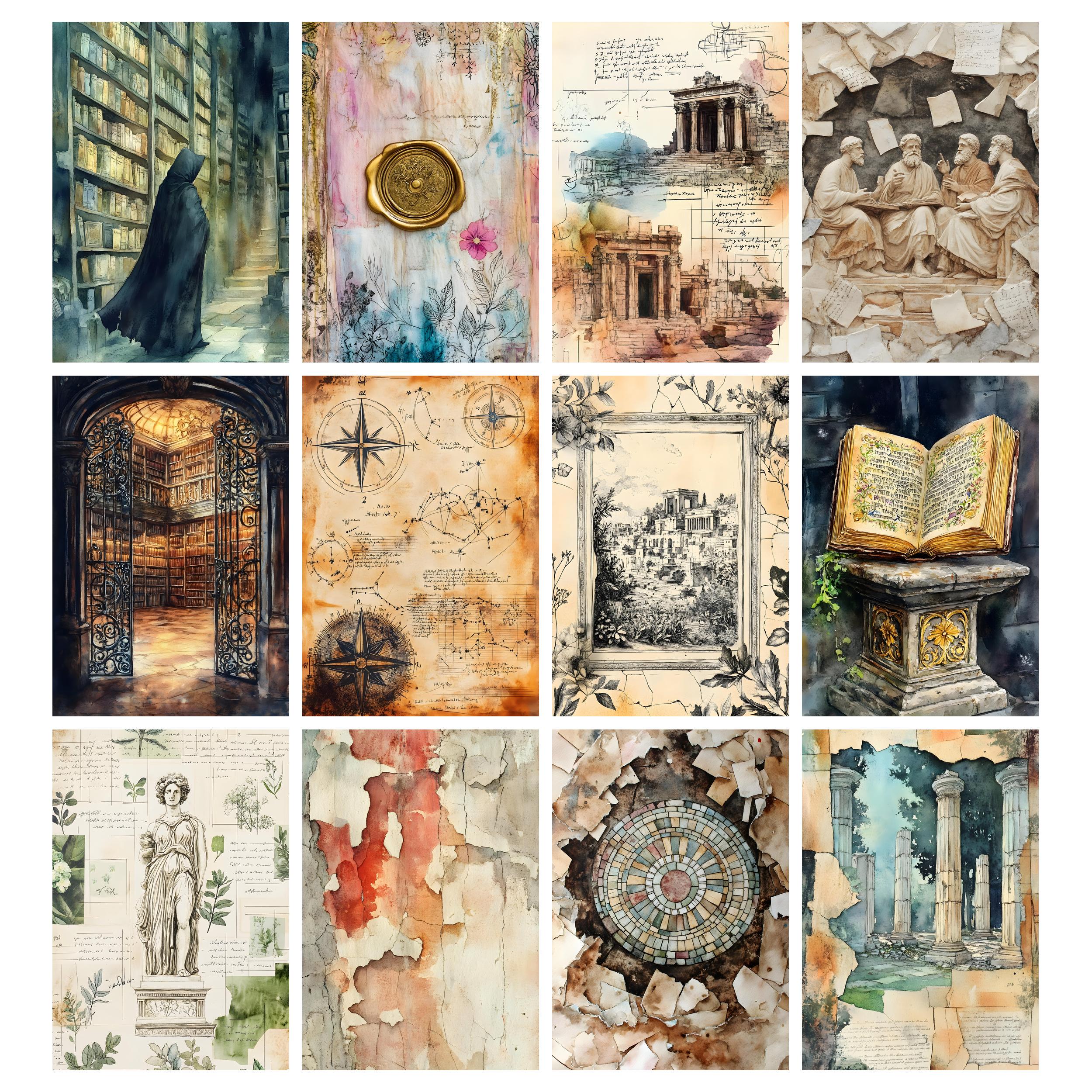 Library of Alexandria Junk Journal Pages, Digital Scrapbook Paper ...