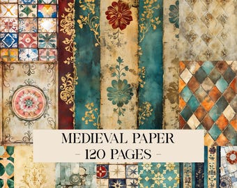 Medieval Parchment Paper, Medieval Junk Journal Pages, Medieval Journal, Scrapbook Papers, Vintage Junk Journal Kit, Digital Papers Ephemera