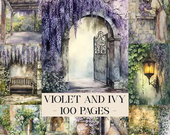 Violet Ivy Junk Journal Kit, Garden Junk Journal, Floral Digital Papers, Cottagecore Garden Ephemera Pages Printable Garden Scrapbook Papers
