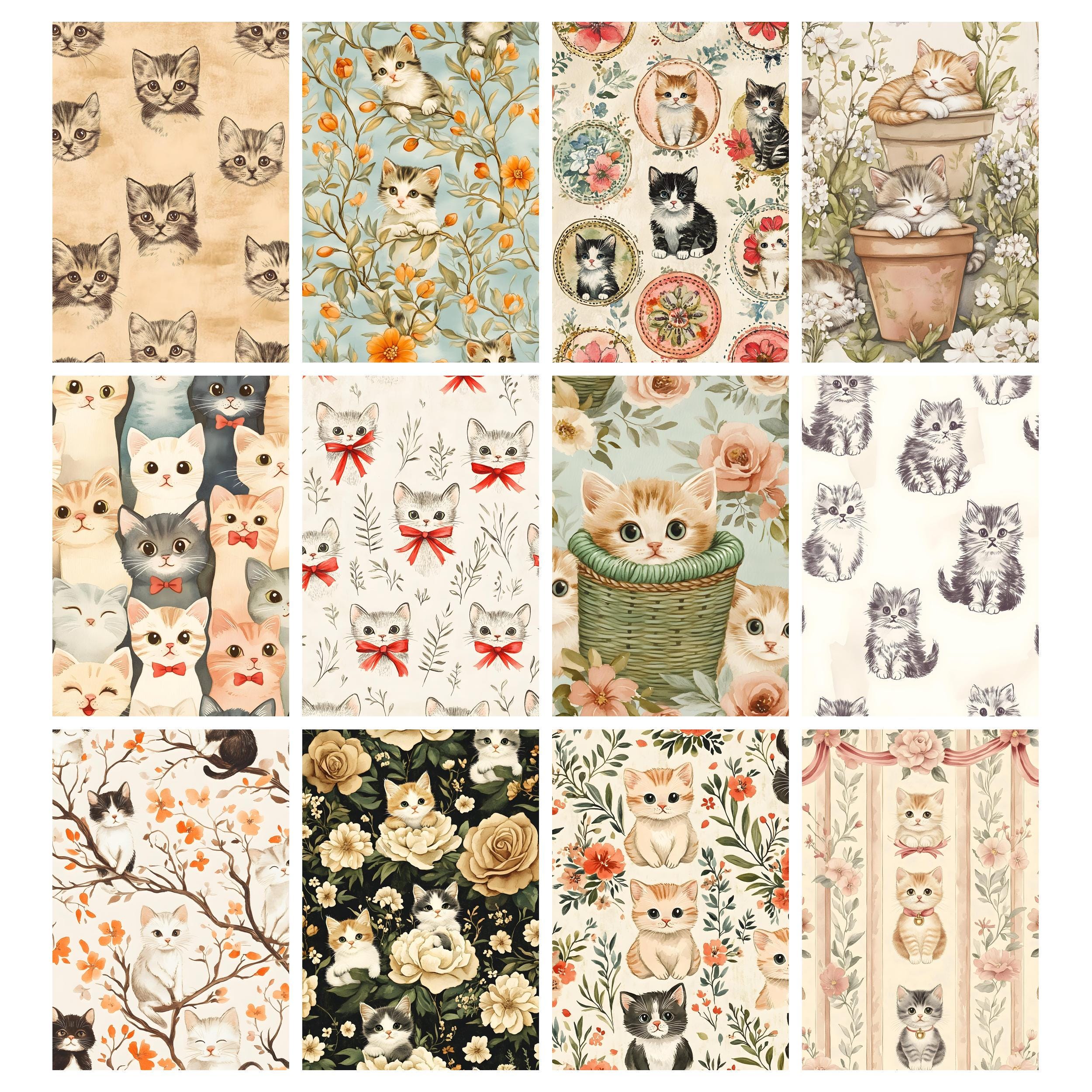 Vintage Cats Paper, Cat Junk Journal Pages, Cat Ephemera, Cat ...