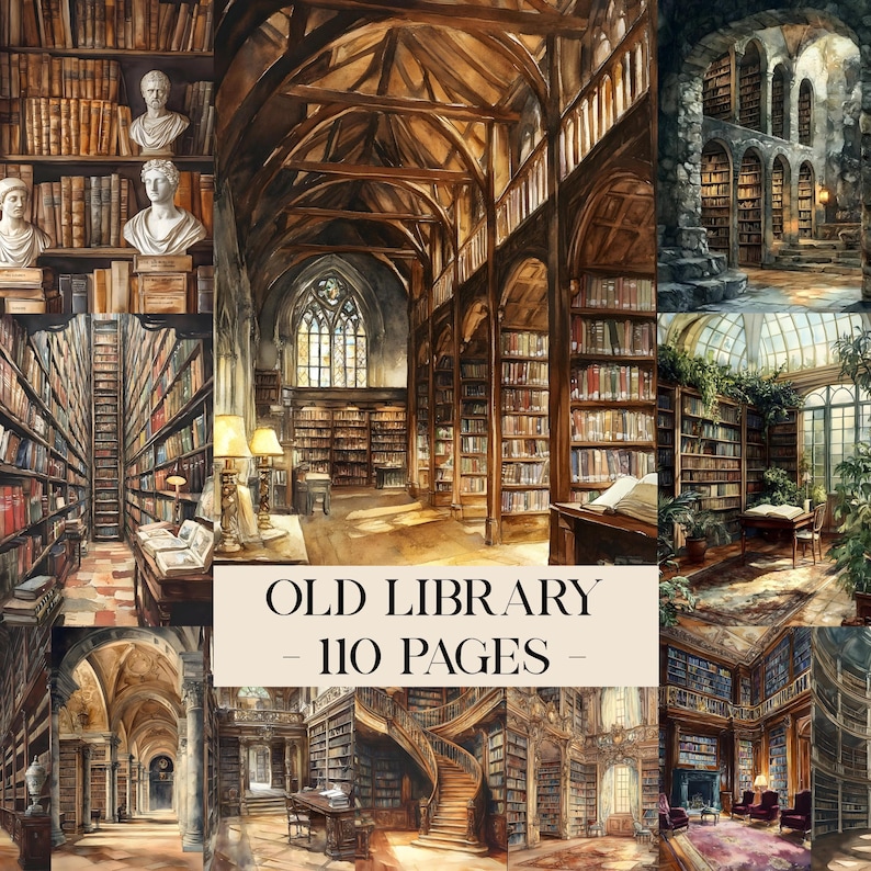 Antique Library Printable Pages, Book Junk Journal Pages, Vintage ...