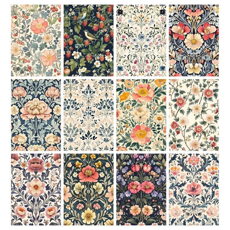 Digital Vintage Papers, Floral Junk Journal Pages, Digital Collage ...