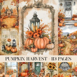 Fall Junk Journal Kit, Autumn Pumpkin Harvest, Thanksgiving Journaling Pages, Printable Download, Vintage Countryside, Vintage Ephemera