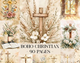 Páginas de diário cristão, kit de diário imprimível baseado na fé, itens efêmeros da Bíblia Boho, páginas de diário das Escrituras, papel artesanal para estudo da Bíblia