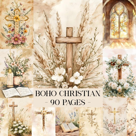Christian Junk Journal Pages, Faith-Based Printable Junk Journal Kit, Boho Bible Ephemera, Scripture Journal Pages, Bible Study Craft Paper