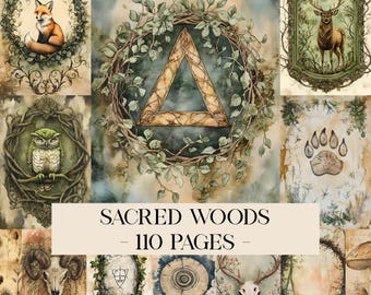 Sacred Woods Junk Journal Pages, Woodland Journal Kit, Forest Junk Journal Paper, Pagan Ephemera, Nature Digital Papers, Scrapbook Papers