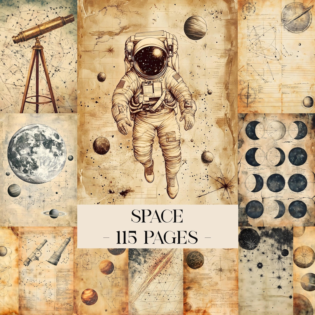 Space Journal Paper Celestial Junk Journal Printable Pages, Space Junk Journal Kit ...