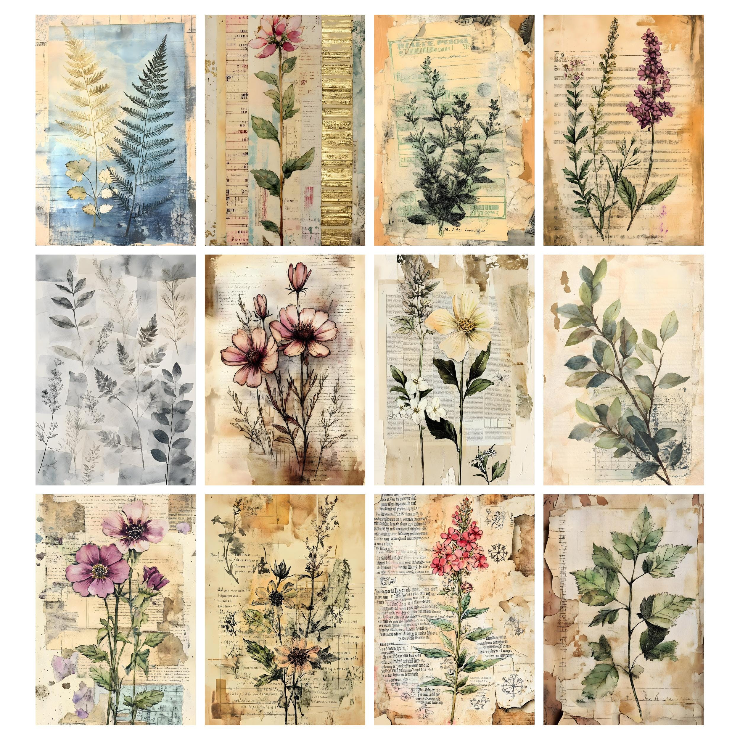 The Flower Archive Junk Journal Pages, Vintage Botanical Collage Paper ...