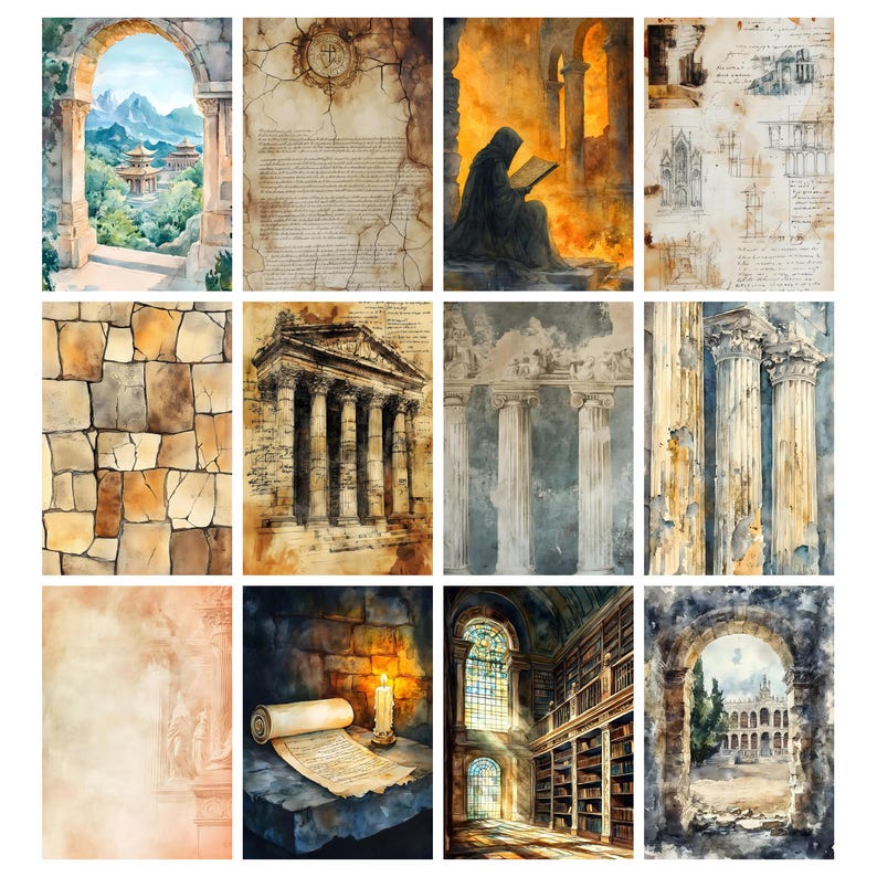 Library of Alexandria Junk Journal Pages, Digital Scrapbook Paper ...