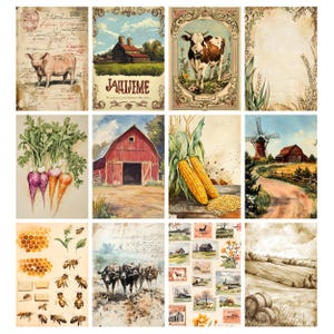 Vintage bondgårds-ephemera, digitalt collageark, utskrivbart skräpjournalkit för lantlig användning, scrapbook-papper för bondgårdsliv, utskrivbara bilder på bondgårdsdjur bild 4