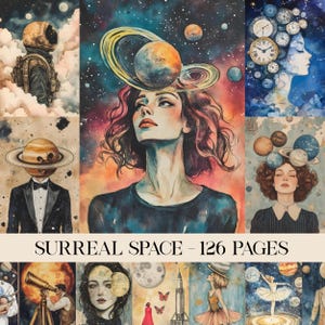 Surreal Astral Collage Pages, Junk Journal, Sci-fi Cosmic Aesthetic Images, Galaxy-inspired Junk Journal, Outer Space Scrapbooking Supplies