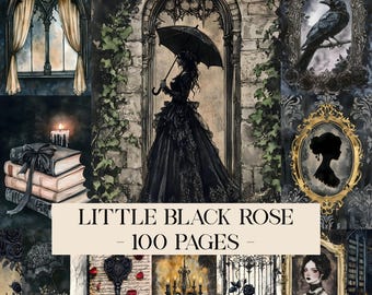 Gothic Junk Journal Kit, Little Black Rose Printable Pages, Victorian Scrapbook Papers, Dark Romantic Journal, Floral Journal Digital Papers