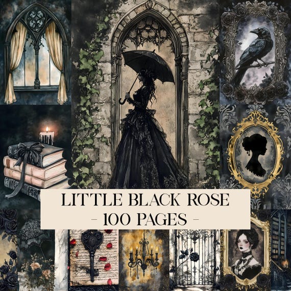 Gothic Junk Journal Kit, Little Black Rose Printable Pages, Victorian Scrapbook Papers, Dark Romantic Journal, Floral Journal Digital Papers