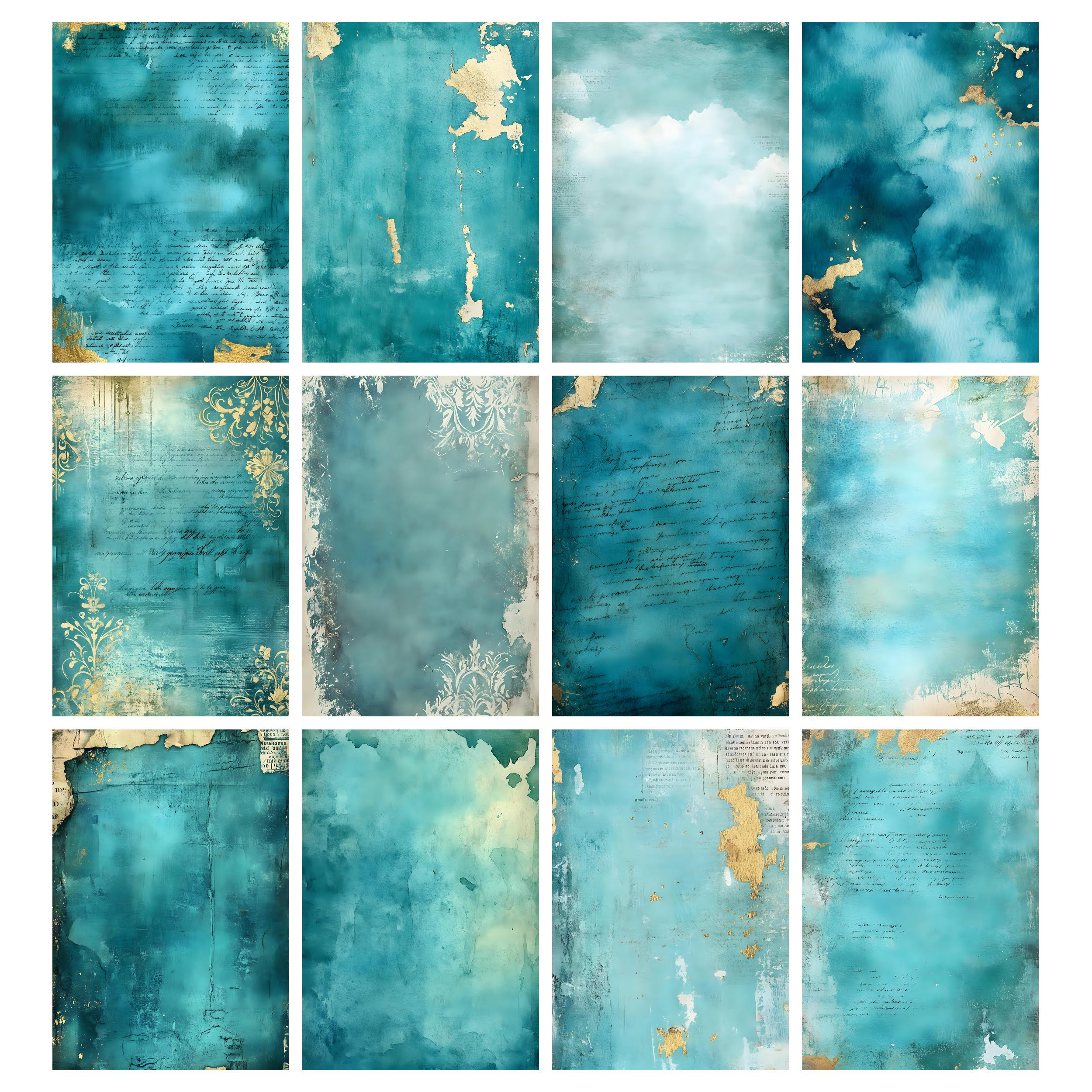 Teal and Gold Mixed Media Junk Journal Kit, Teal Junk Journal Pages ...
