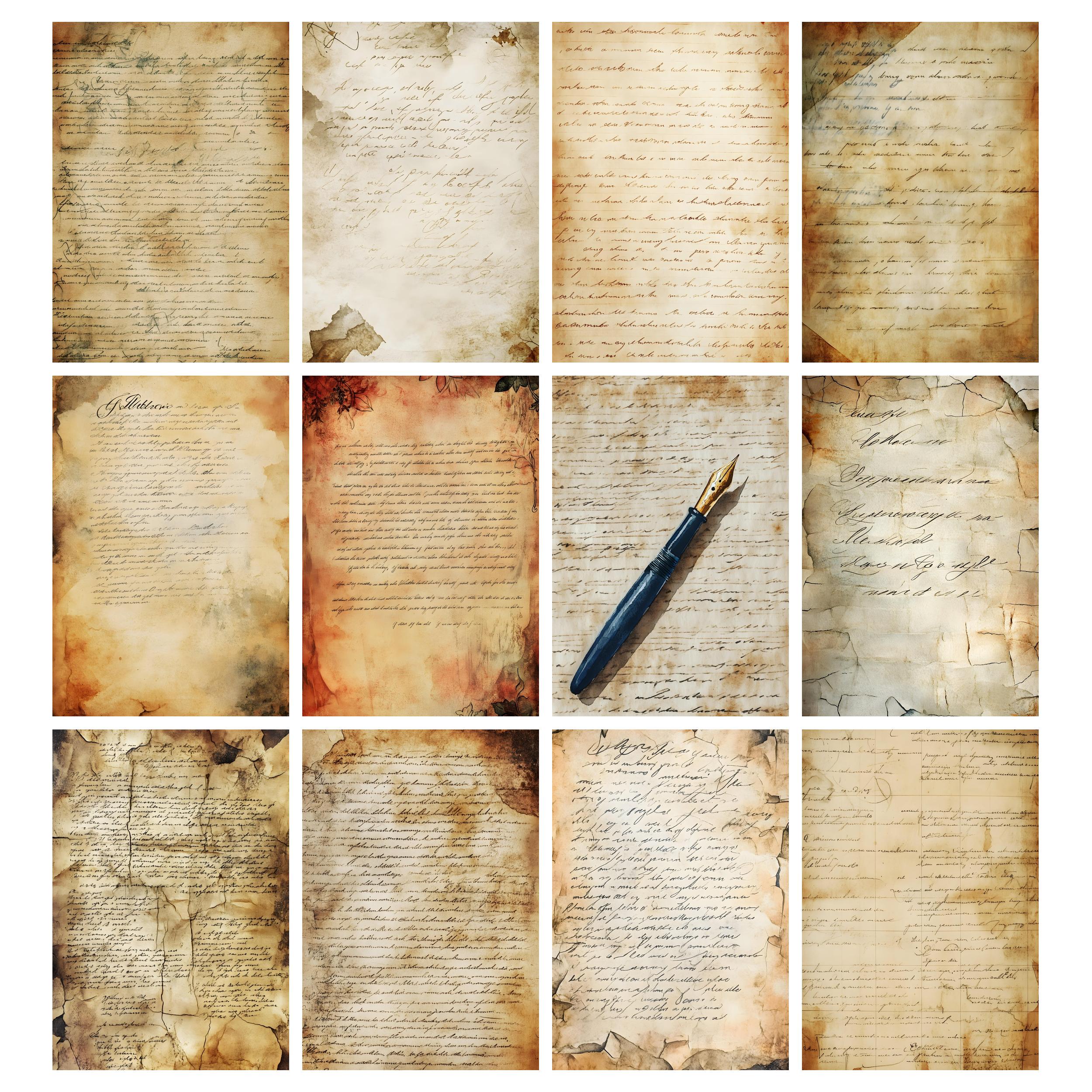 Vintage Handwriting Digital Papers, Script Handwriting Junk Journal ...