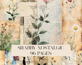 Shabby Nostalgic Junk Journal Printable Pages, Neutral Junk Journal Kit, Scrapbook Printable Paper, Digital Collage Sheet, Instant Download