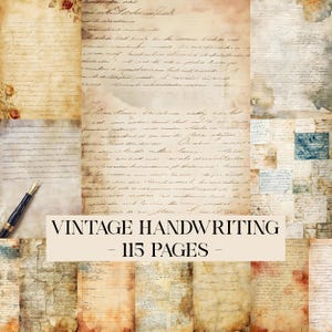 Digitala papper med vintagehandstil, skräpjournalsidor med manus, antika papper, scrapbookingpapper med gammal handstil, vintage-ephemera