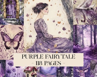 Purple Fairytale Junk Journal Kit Fantasy Fairy Forest Collage Printables Digital Fairy Kit Magical Forest Junk Journal Pages Fairy Journal