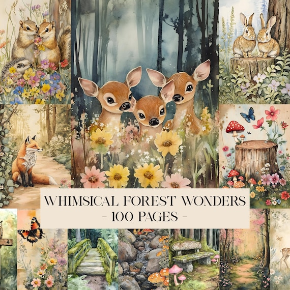 Whimsical Forest Wonders Junk Journal Kit, Forest Junk Journal, Woodland Animals, Nature Journal, Scrapbook Papers, Printable Pages Ephemera