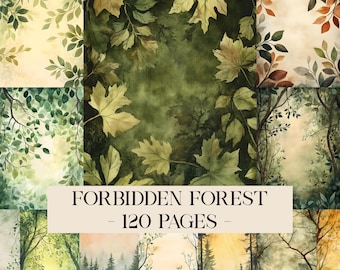 Forbidden Forest Junk Journal Pages, Forest Collage Printable, Nature Journal Paper, Forest Background, Forest Ephemera Digital Junk Journal