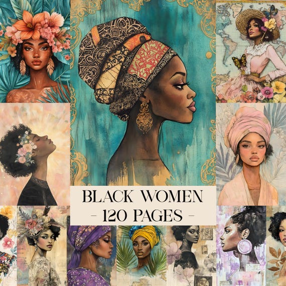 Black Women Junk Journal, African American Junk Journal Kit, Digital Papers, Printable Ephemera, Digital Journal Kit, Black Woman Journal