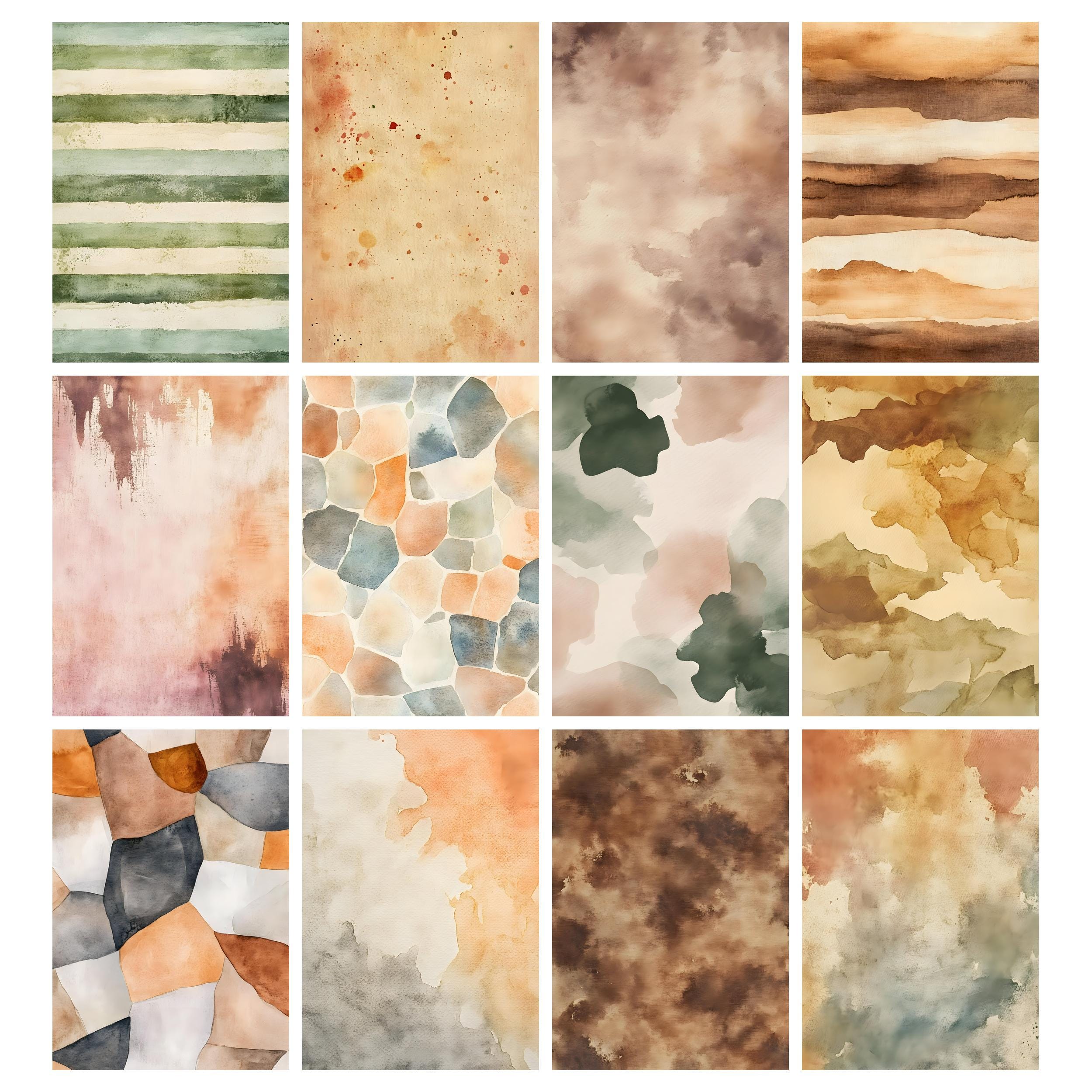 Watercolor Earth Tones Digital Paper Pack Neutral Boho Junk Journal ...