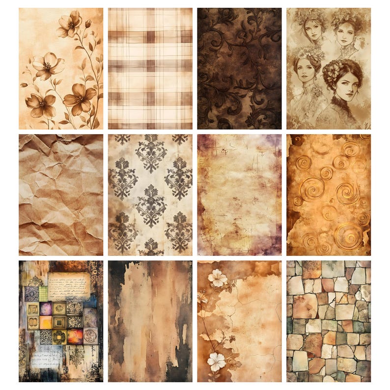 Junk Journal Vintage Grungy Brown Digital Decorative Floral, Neutral ...