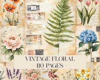 Papeles florales vintage, kit de diario basura de primavera, efímeras de jardín, páginas de diario basura de primavera, papel floral para diario basura, scrapbooking