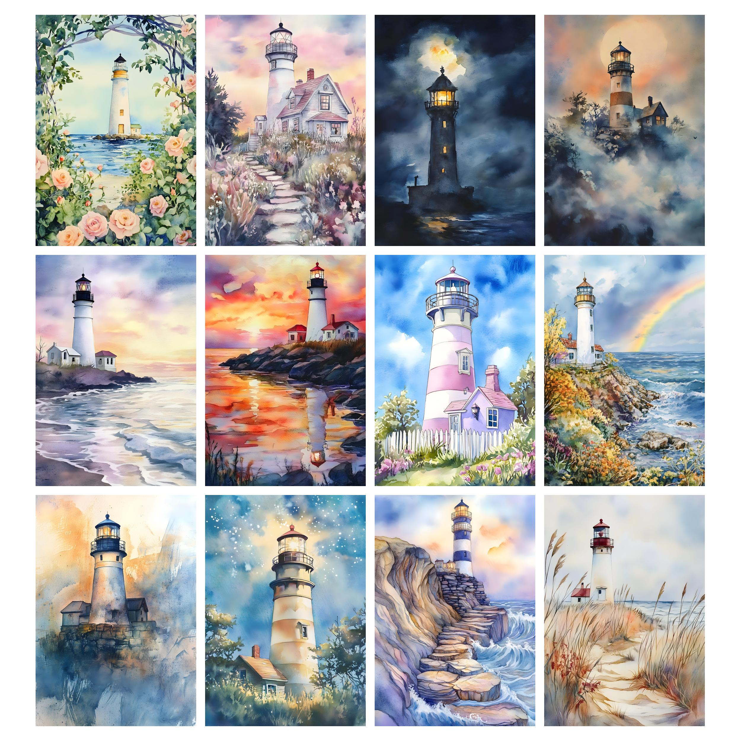 Watercolor Lighthouse Junk Journal Pages, Printable Lighthouse ...