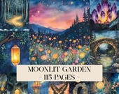 Moonlit Garden Junk Journal Printable Kit, Digital Witch Ephemera, Lunar Scrapbook Paper, Gothic Background Pages, Celestial Flower Fantasy