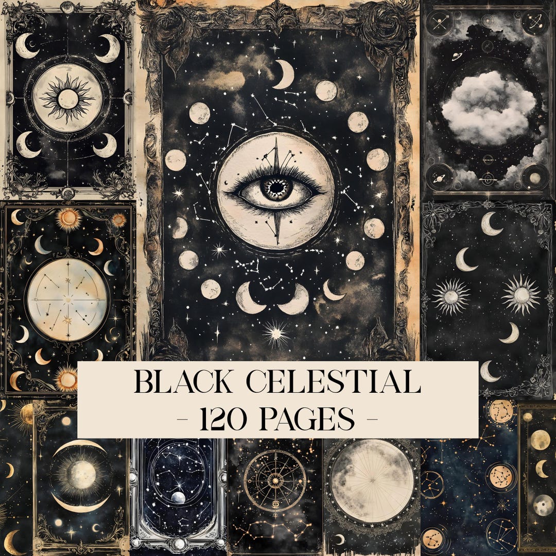 Black Celestial Junk Journal Filler Pages, Mystical Esoteric Paper ...