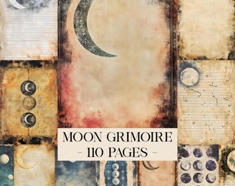 Moon Witch Grimoire Printable Papers, Book Of Shadows Journal Pages Blank Filler Paper Vintage Witchy Occult Esoteric Writing Paper Download