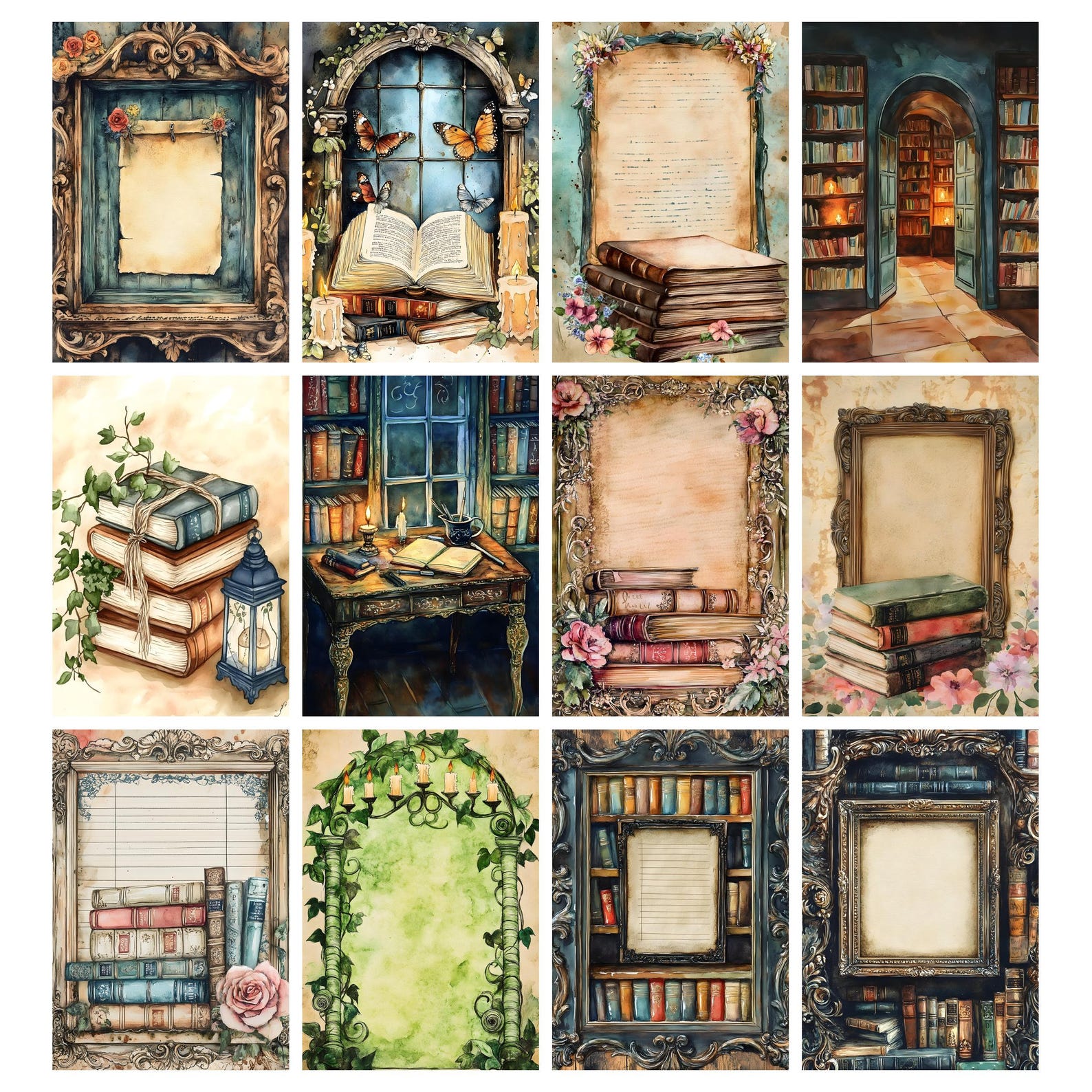 Antique Library Printable Pages, Book Junk Journal Kit, Vintage ...