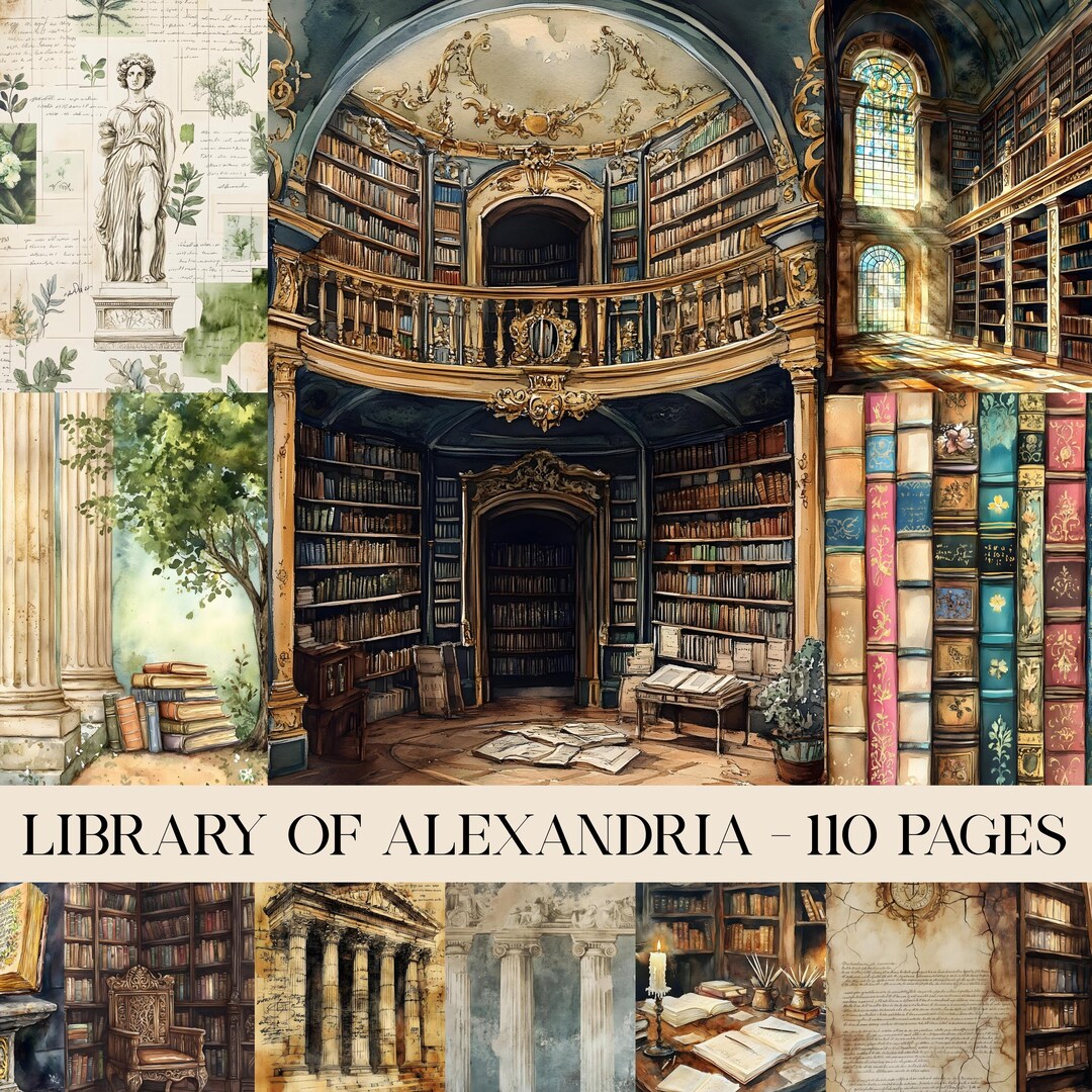 Library of Alexandria Junk Journal Pages, Digital Scrapbook Paper ...