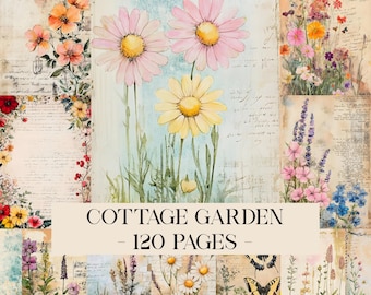 Cottage Garden Junk Journal Kit, Printable Floral Journal Pages, Garden Ephemera, Distressed Paper, Botanical Scrapbook, Digital Download