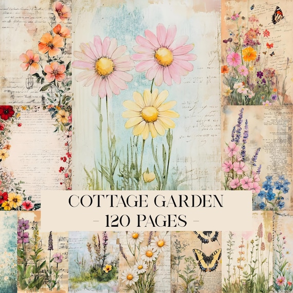 Cottage Garden Junk Journal Kit, Printable Floral Journal Pages, Garden Ephemera, Distressed Paper, Botanical Scrapbook, Digital Download