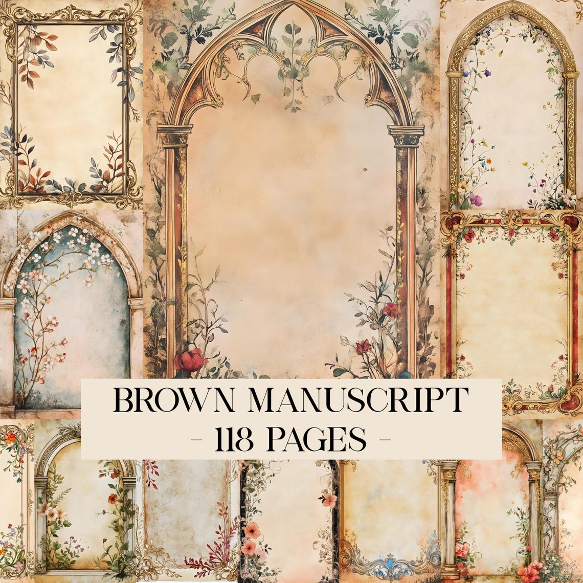 Brown Manuscript Pages Antique Junk Journal Pages, Illuminated ...
