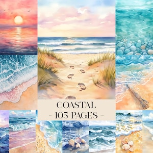 Coastal Junk Journal Pages, Digital Beach Themed Scrapbook Papers, Printable Coastal Collage Sheet, Vintage Nautical Junk Journal Kit, Sea