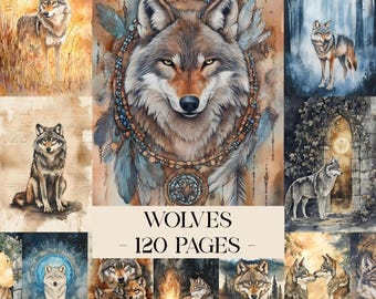 Wolves Junk Journal Kit, Majestic Canine Printables, Wild Animal Ephemera, Wilderness Collage Sheets, Nature Scrapbook Papers, Wolf Journal
