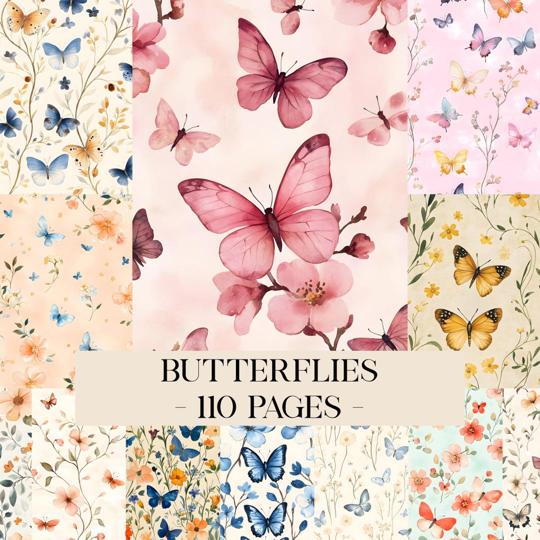 Butterfly Digital Papers: Pastel Butterflies Pattern, Flower Junk ...