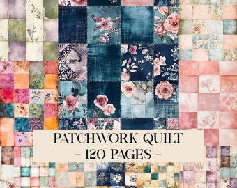 Patchwork Quilt Junk Journal Seiten, Patchwork Journal Kit, Nähen Journal, Shabby Chic Papier Textil, Land Junk Journal Kit, Ephemera
