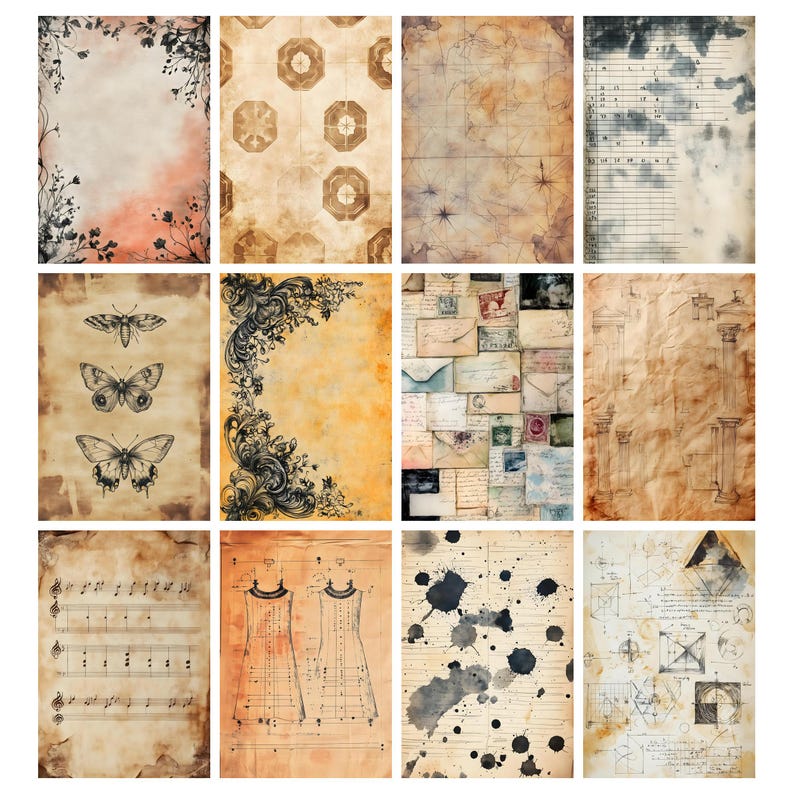 Vintage Junk Journal Filler Papers, Old Paper Texture, Neutral Coffee ...