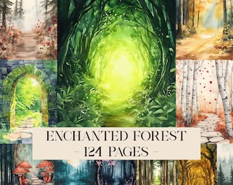Enchanted Forest Digital Paper, Forest Ephemera, Forest Collage, Woodland Paper, Nature Journal, Digital Forest, Woods Junk Journal Pages