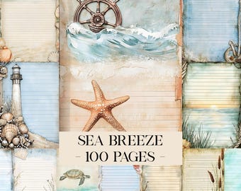 Sea Breeze Junk Journal Kit, Sea Junk Journal Pages, Lighthouse Pages, Marine Ephemera, Beach Collage, Nautical Scrapbook Papers, Sea Pages
