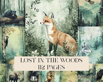 Watercolor Forest Junk Journal Printable Pages, Woodland Animals Junk Journal Kit, Forest Animals Junk Journal Paper, Digital Collage Sheet